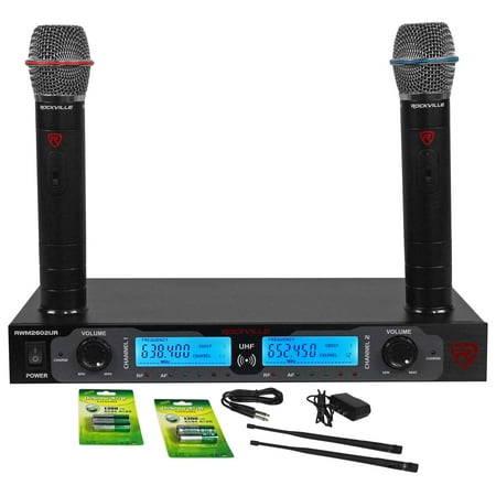 Uhf 5805 Rechargeable Wireless Microphone - Rockville RWM2602UR UHF Dual Rechargeable Microphones For Church Sound Systems