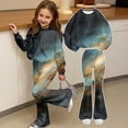 thumbnail image 5 of Ccpelsie Toddler Baby Girl Clothes Fall Winter Kids Outfit Floral Crewneck Sweatshirt Bell Bottom Pants Set(Blue,5-6 Years), 5 of 9