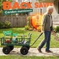thumbnail image 2 of Sekey 600 lbs Steel Mesh Garden Cart, Removable Sides Convertible Flatbed, 10" Rubber Tires, Green, 2 of 8
