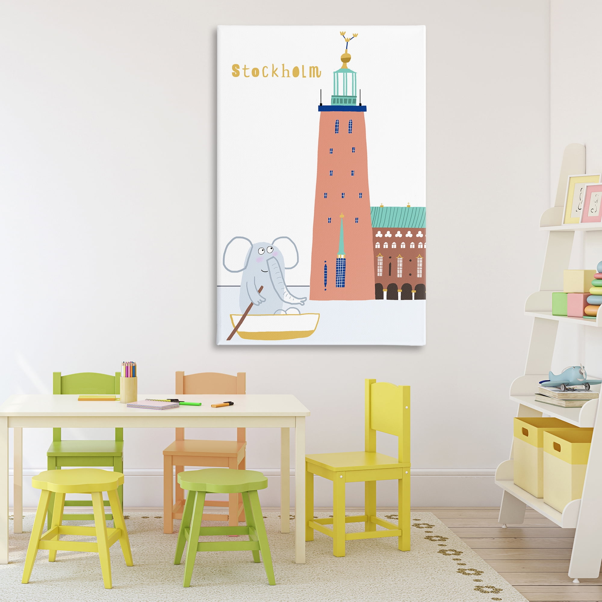 Elephant in Stockholm Boat Canvas Wall Art, design by Carla Daly