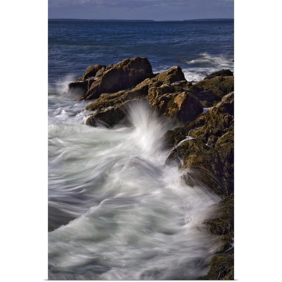 Great BIG Canvas | Rolled Adam Jones Poster Print entitled Long exposure of wave crashing against rocky coastline, Acadia National Park, Maine