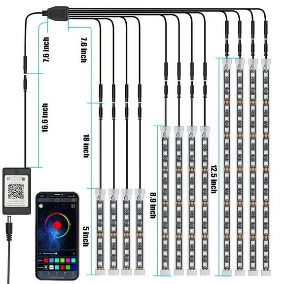 12pcs Motorcycle RGB APP Music Control Led Light Kit Waterproof Atmosphere Lights