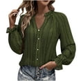 thumbnail image 1 of Pompotops Mode Femmes Couleur Unie Décontractée Col en V Manches Longues Chemises Blouses Tops Liquidation, 1 of 4