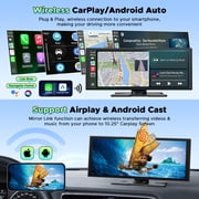 LAMTTO 10.25 Wireless CarPlay Screen for Car & Android Auto with 2.5K+1080p Dashcam, Portable Car Stereos with GPS, Bluetooth, Siri, DVR, 64GB Card