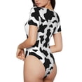 thumbnail image 3 of Fotbe Women Short Sleeve Bodysuit Round Neck Milk Cow Bodysuit For Women Round Neck Scoop Neck Long Sleeve Stretch Tops Jumpsuit-Large, 3 of 9