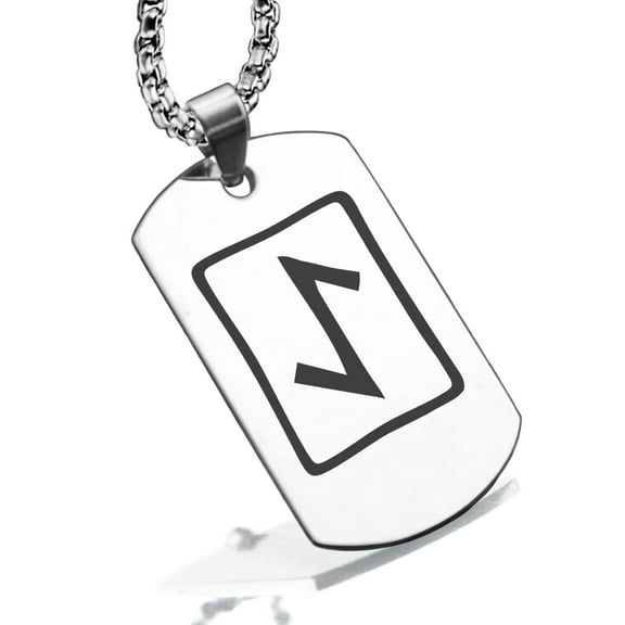 Stainless Steel Elder Futhark Eihwaz Rune Dog Tag Pendant Necklace