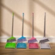 1 Pack Broom and Dustpan Set,Dustpan and Broom Combo with Long Handle&Floor Squeegee,Upright Standing Lobby Broom and Dust Pan,Indoor Broom with Dustpan Set for Home Kitchen Room Office Floor Use