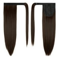 thumbnail image 6 of Drawstring Long Straight Ponytail Extension 28 inch Wrap Around Ponytail Synthetic Hair Extensions Clip in Ponytail Hairpiece for Women, Brown/Black, 160G (11colors), 6 of 8