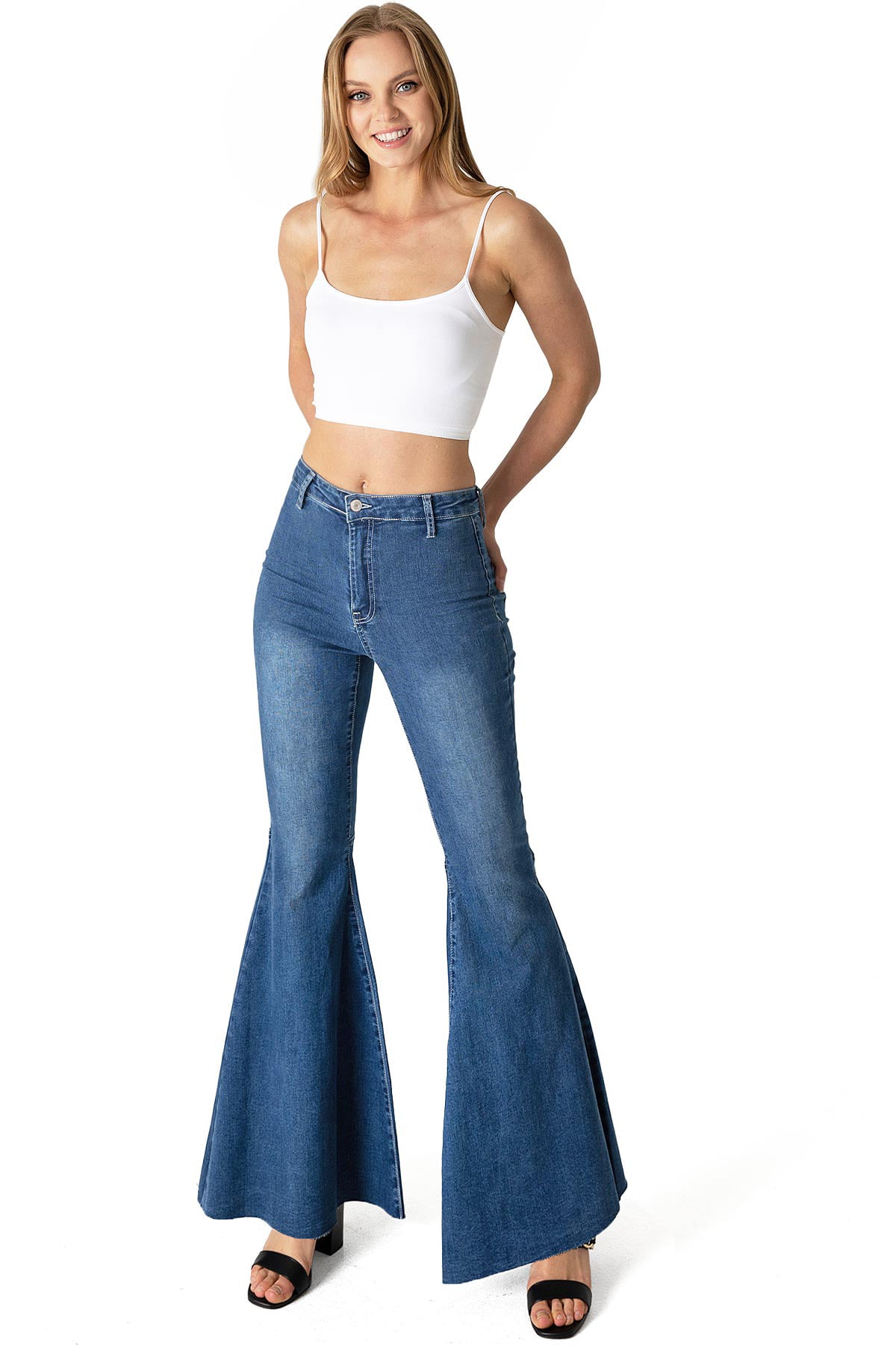 Tricot Womens High Rise Super Flare Bell Bottom Jeans (11, Medium Denim) 