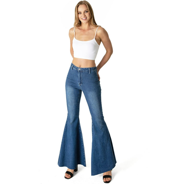 Tricot Womens High Rise Super Flare Bell Bottom Jeans (9, Medium Denim)