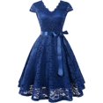 thumbnail image 3 of Vestido de dama de honor vintage con encaje floral retro y manga casquillo para mujer, 3 of 5