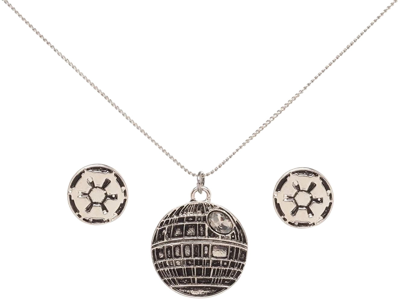 Star Wars Death Star Necklace and Emperial Earring set with Ceramic Jewelry Tray