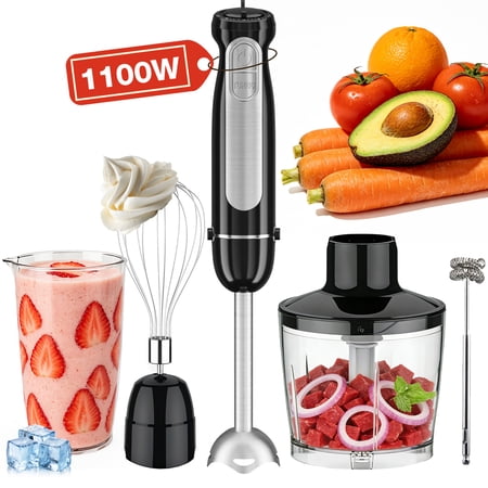 1100W Immersion Blender, 21-Speed Hand Blender with Turbo Mode, 5-in-1 Stick Blender for Smoothies, Baby Food, Soups, Purees, Black
