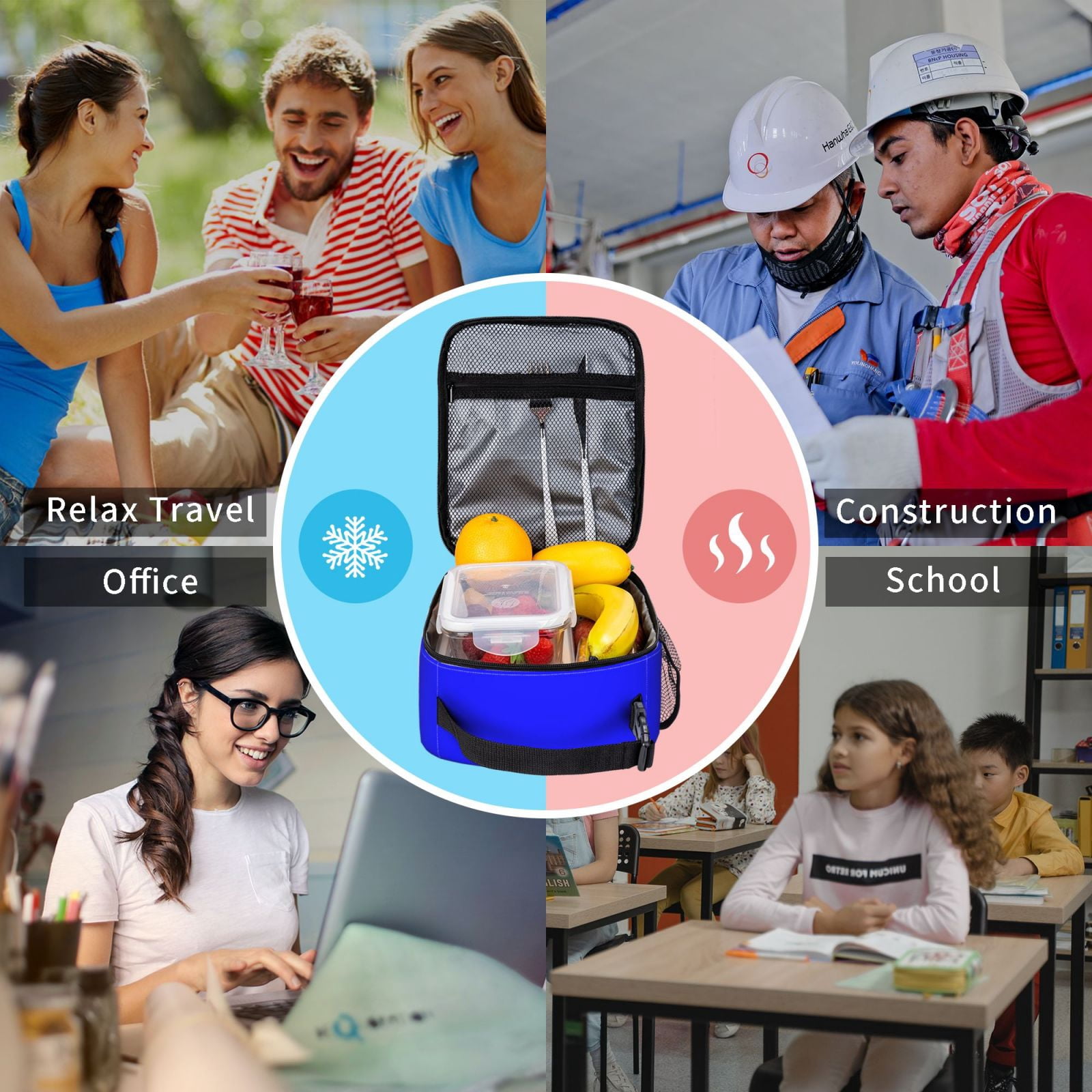 Lunch Bag For Women Men Insulated Portable Lunch Box Bento Box Office Picnic Travel Cooler Bag Blue