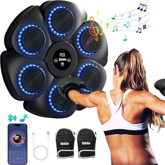 OhhGo Music Boxing Machine, Upgrade Smart Bluetooth Boxing Trainer with Gloves, Wall Mount Interactive Punching Music Boxing Trainer, Boxing Target Workout Equipment for Home, Office, Gym