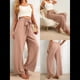 thumbnail image 4 of Pantalones Anchos para Mujer con Bolsillos, Cintura Alta, Nudo Ajustable, Holgados, Informales, para Trabajo y Negocios. Caqui S, 4 of 6