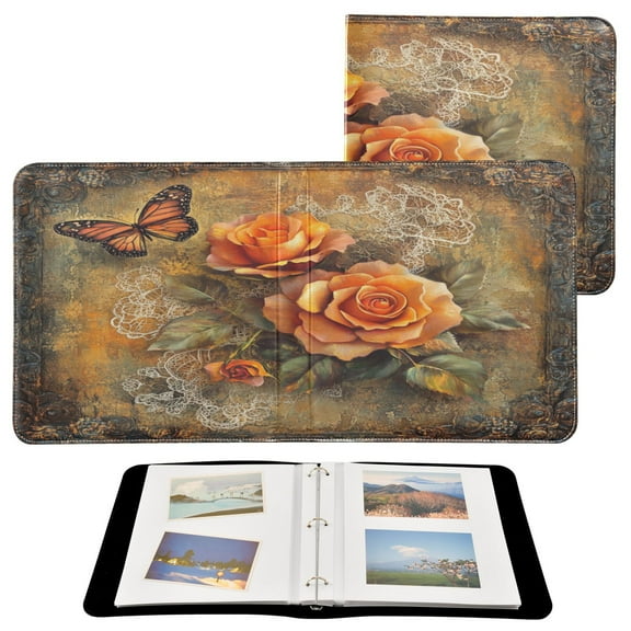 BZSMCE Photo Album Book Scrapbooking Roses and Butterflies in Frame Printed Picture Album