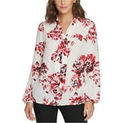 DKNY Womens Floral Pullover Blouse, Multicoloured, Petite, PL