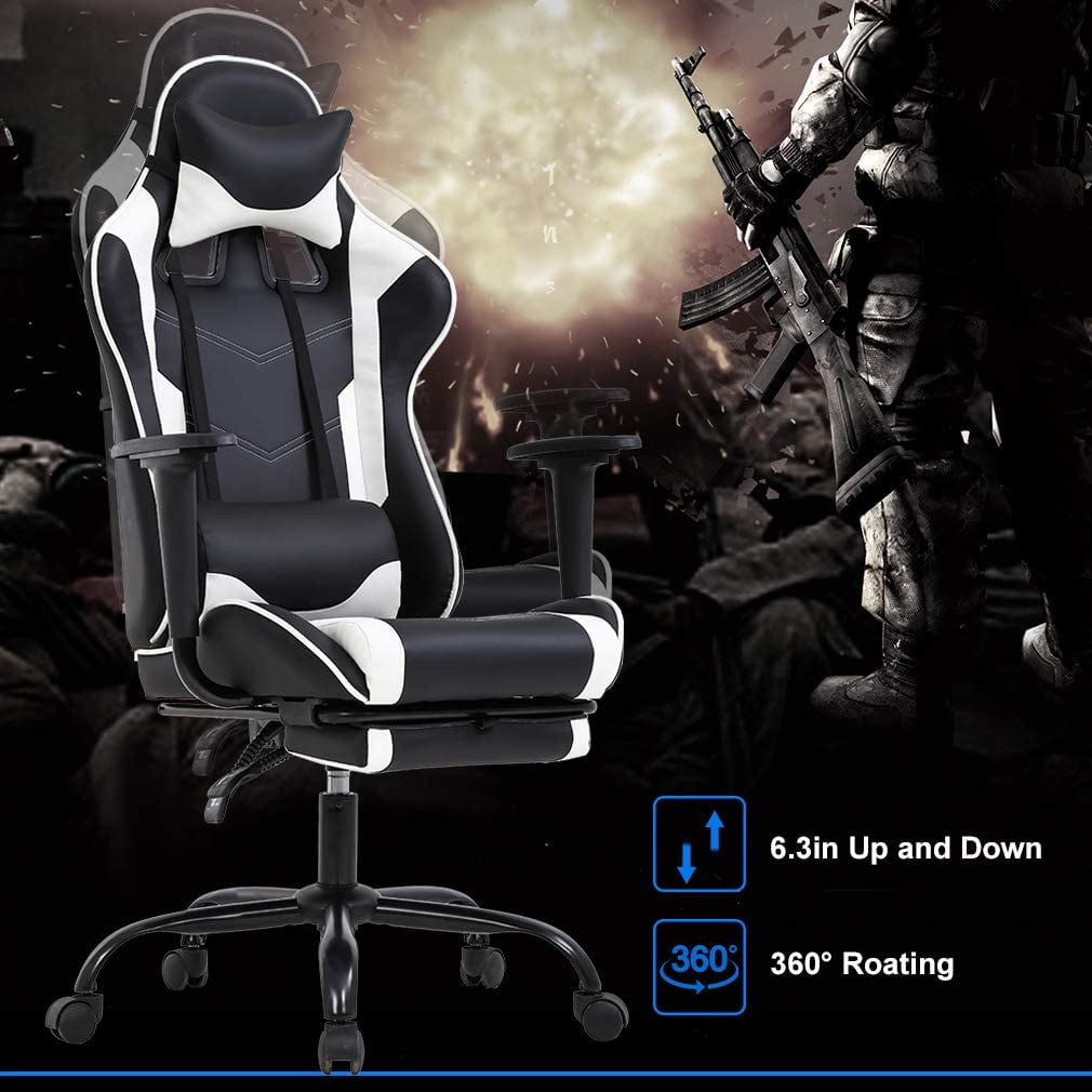 BestOffice Ergonomic Gaming Chair, Lumbar Support, Swivel Rolling for Men, Women(White)
