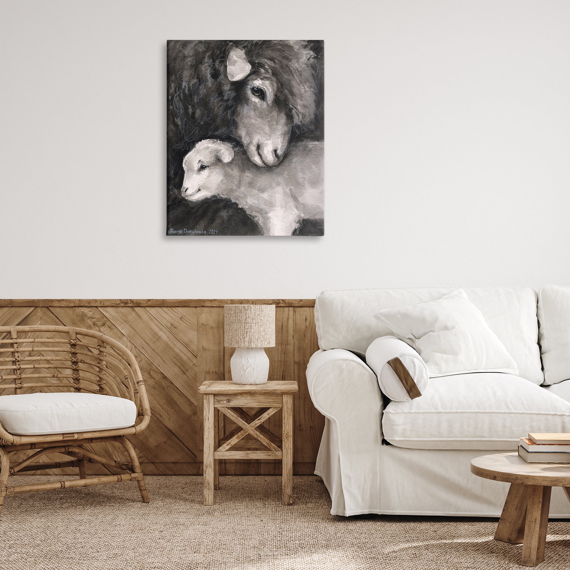 Stupell Industries Cuddling Sheep & Lamb Animals Painting Wrapped Canvas Art Print Wall Art, 30 x 40