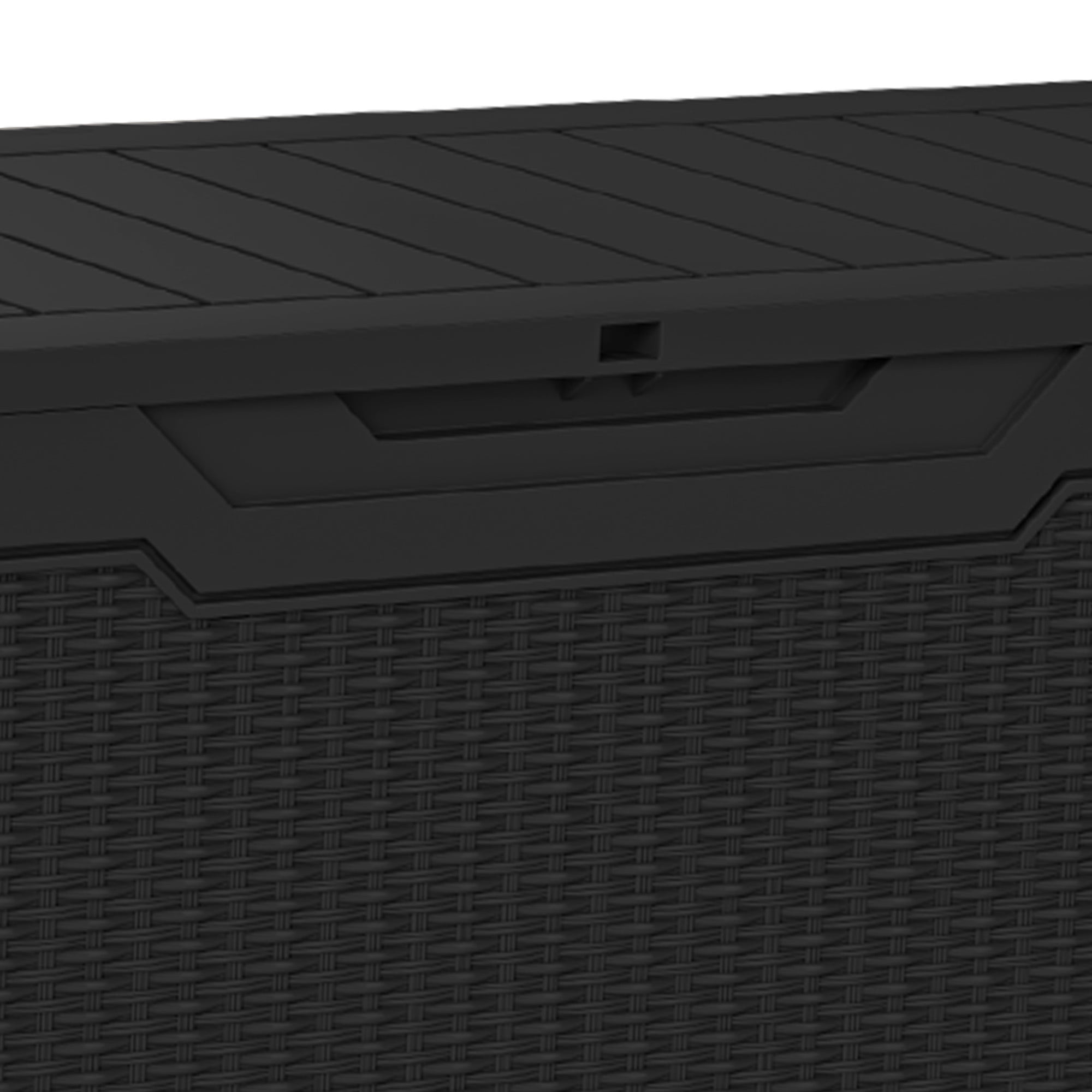 Uforic 80 Gallon Rattan Resin Deck Box, Weather Resistant Lockable Outdoor Storage Bin for Patio, Garden & Backyard Essentials, Black