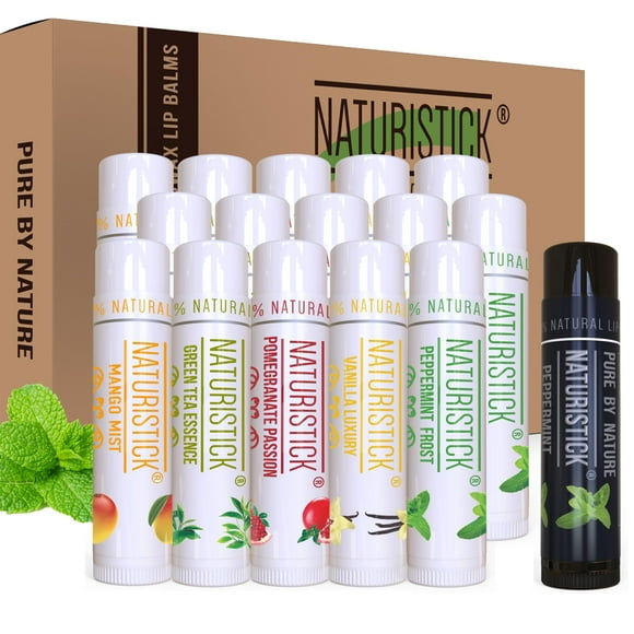 Set de regalo de bálsamo labial de 16 paquetes de Naturistick. Aromas variados. Ingredientes Naturales. Las mejores barras labiales de cera de abejas para labios secos y agrietados. Hecho en EE.UU.