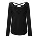 thumbnail image 5 of Blusa de manga larga con espalda abierta cruzada para mujer Blusa de manga larga con dobladillo irregular de color sólido Pompotops  gfhjh17878, 5 of 6