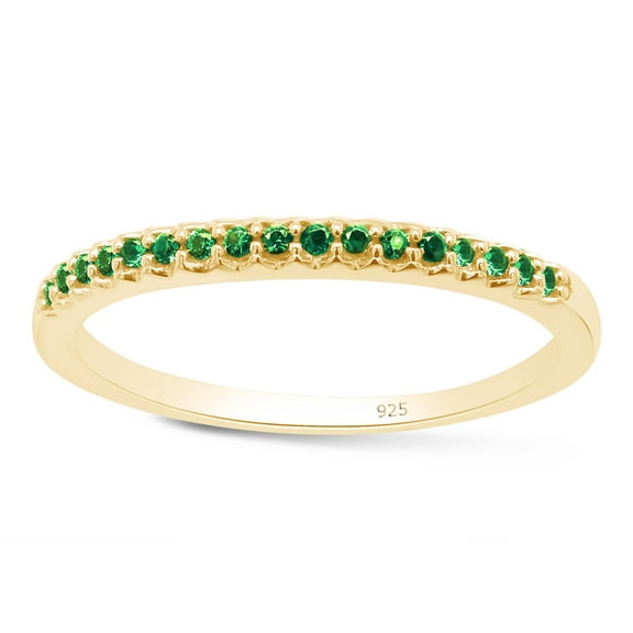 AFFY 14K Yellow Gold Over Sterling Silver Round Cut Simulated Green Emerald CZ Half Eternity Band Ring By