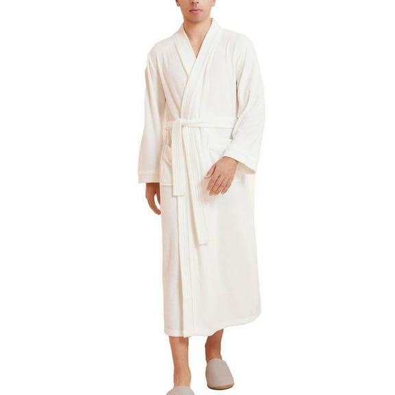 SWSMCLT Men's Terry Cloth Pajamas Bathrobe Comfy Oversized Medium Winter Pjs Long Sleeve Robe Soft Lounge Absorbent White Small