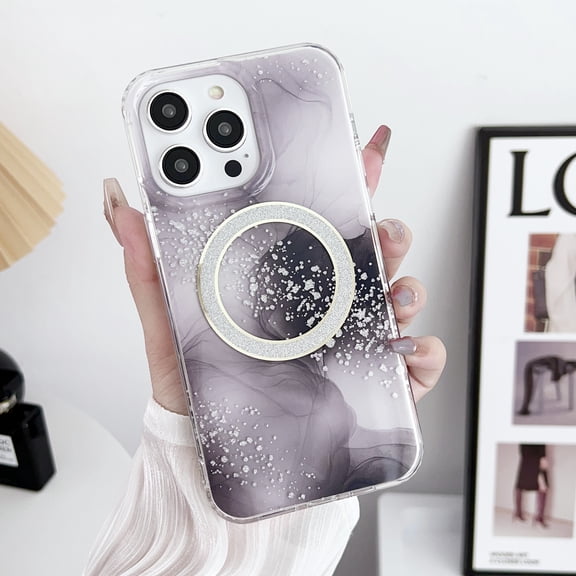 Compatible with iPhone 14 Pro Case Compatible with MagSafe, Transparent Marble White Glitter Point Case, Shockproof Protection Phone Case for Women Girls for iPhone 14 Pro - Gray