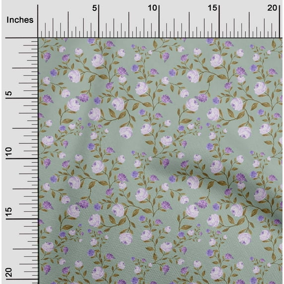 oneOone Cotton Flex Dusty Green Fabric Flower & Leaves Watercolor Sewing Material Print Fabric By The Yard 40 Inch Wide