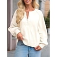 thumbnail image 6 of Women'S Button Crew Neck Sweater Fall Long Sleeve Henley Shirts Trendy Loose Knit Pullover Tops White M, 6 of 8