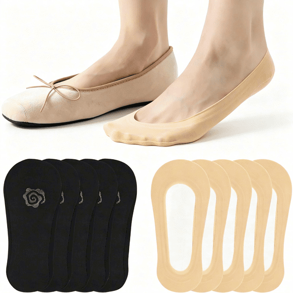 TELOLY 10 Pairs No Show Socks for Women, Non Slip Invisible Low Cut Liner Socks, Nylon Footies for Flats Loafer Heels Pumps