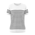 thumbnail image 3 of Womens Shirts Knit Striped Short Sleeve T-Shirts Lightweight Comfort Crewneck Tees (White M), 3 of 3