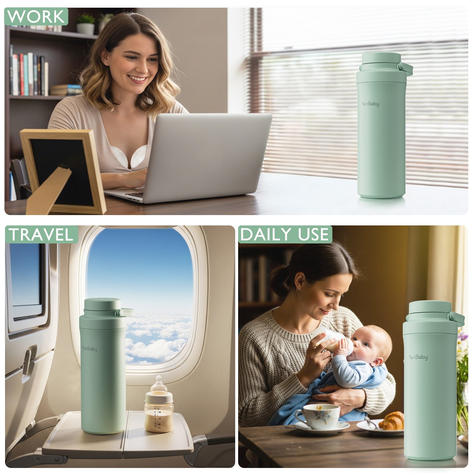 YunBaby 22oz Portable Breast Milk Cooler with Ice Pack, 30-Hour Cooling, Includes 2 Storage Bottles, Travel Essential