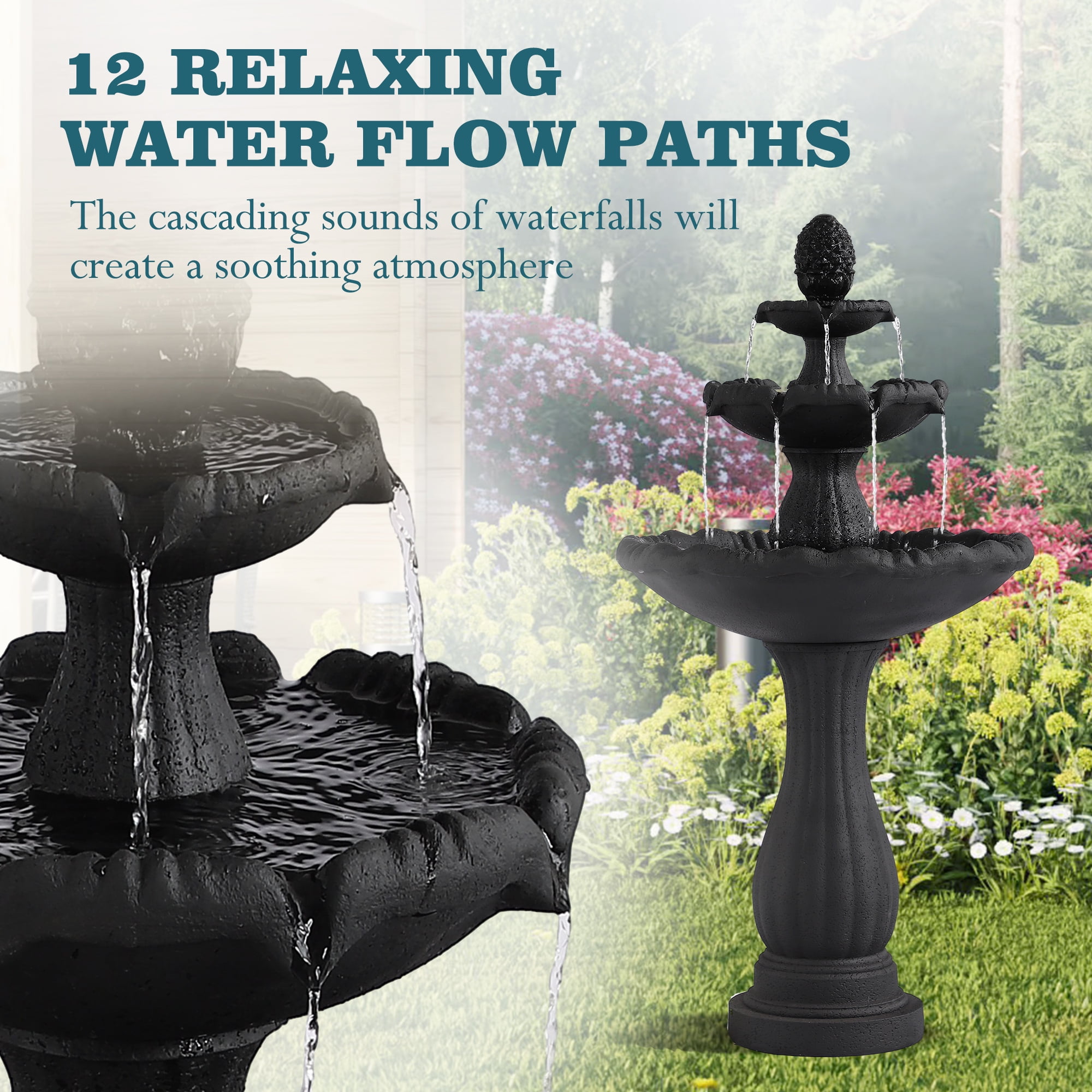 Magic Union Garden Water Fountain Outdoor, 47.3" High Large Roman Italian Indoor Waterfalls, 3-Tier Standing Water Feature Fountains w/Pump & Pineapple Top for Outside Patio, Yard and Lawn