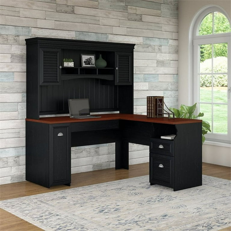 Black office 2024 desk with hutch