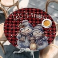 thumbnail image 3 of Christmas Snowman Fitted Tablecloth with Elastic Edged, Round Table Cloth for Dining Table, Winter Snowflake Red Black Plaid Waterproof Oil Proof Table Cover for Indoor Outdoor 55"-60", 3 of 9