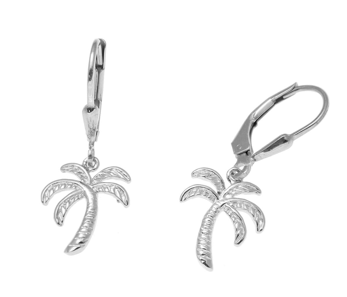 925 Sterling silver rhodium plated Hawaiian palm tree wire leverback