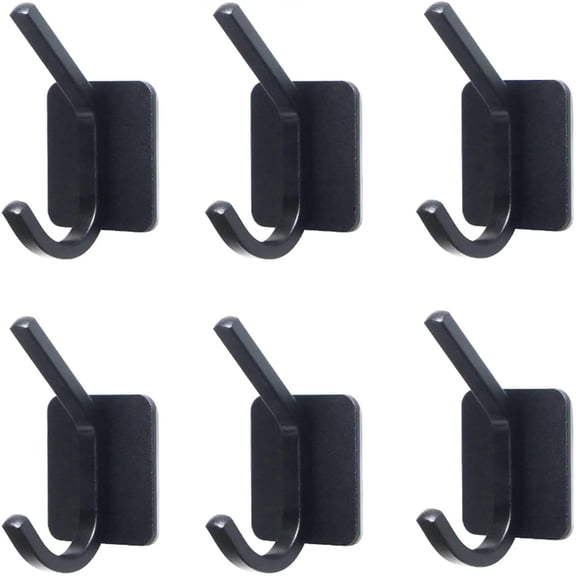 Tkrady Self-adhesive Towel Hooks - Sticky Heavy Duty Wall Robe Coat Hook for Hanging- Shower Hooks (Black, “ K ”shape 6PC)