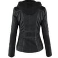 thumbnail image 2 of Women Jackets Motorcycle Hooded Pu Leather Biker Outerwear, 2 of 3