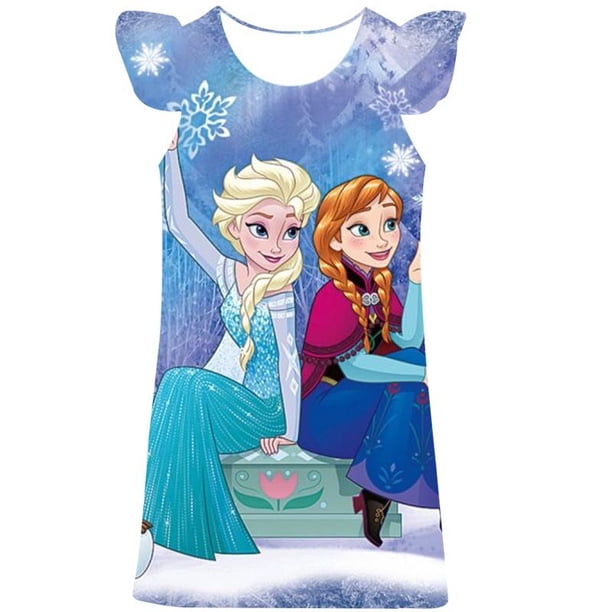 Vestidos de princesa Elsa de Disney para niñas, ropa de princesa para niños, estampado de dibujos animados, moda de verano, vestido de Elsa de Frozen para bebés 2023 1-10Y6T Gao Jinjia LED