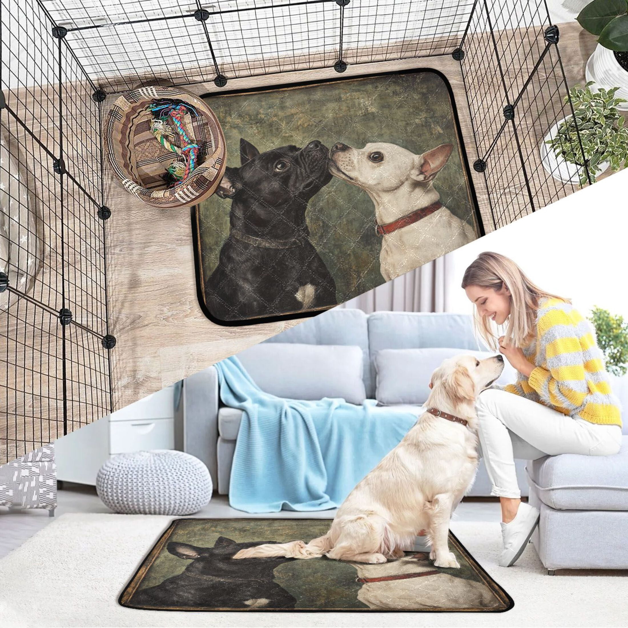 Qxltty Black and White Dog Cat litter Pads Pet Set of 2 Diaper Mats Center Anti-leakage Layer Absorbent Soft and Comfortable