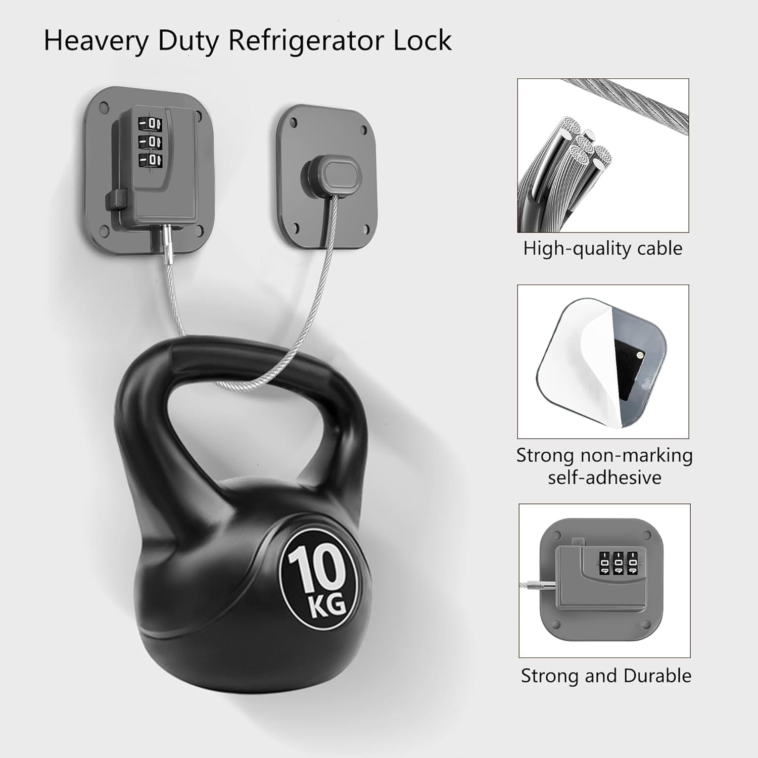 Refrigerator Lock, Heavy Duty Fridge Lock, Combination Lock for Refrigerator Cabinets, Drawers, Safety, Easy Install No Keys Needed (Black-2Pack)