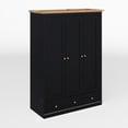 thumbnail image 6 of Modern Wood 3 Doors Armoire Wardrobe Closet with 2 Drawers,70.1" Tall Wooden Wardrobe Cabinet with Hanging Rail and Shelve for Bedroom, Natural +Black, 6 of 8