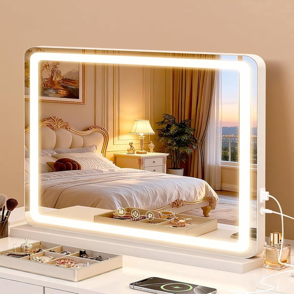 VANECL 22"x32" LED Lighted Vanity Makeup Mirror, Dimmable Touch Control with 3 Color Modes, USB Powered, HD Glass