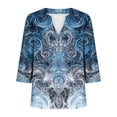 thumbnail image 5 of Womens Plus Size Tops Summer 3/4 Length Sleeve Casual Printed V-Neck Blouse Fashionable And Comfortable Top Spring Beach Vacation Trendy (Size:L-5XL), 5 of 5