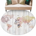 thumbnail image 2 of Round Area Rug 6 Ft, World Map Washable Non-Slip Circle Carpet for Living Room/Bedroom, Farmhouse Abstract Illustration Wooden Grain Low-Profile Indoor Mats Collection Rugs for Residential, 2 of 7