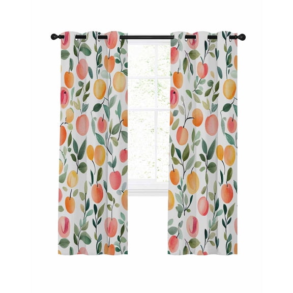 Summer Fruits Blackout Curtains, Light Blocking Print Window Curtains, Orange Peach Green Botanical Spring Thermal Insulated Window Drapes for Living Room Kitchen Cafe 2 Panels, 104"W x 52"L