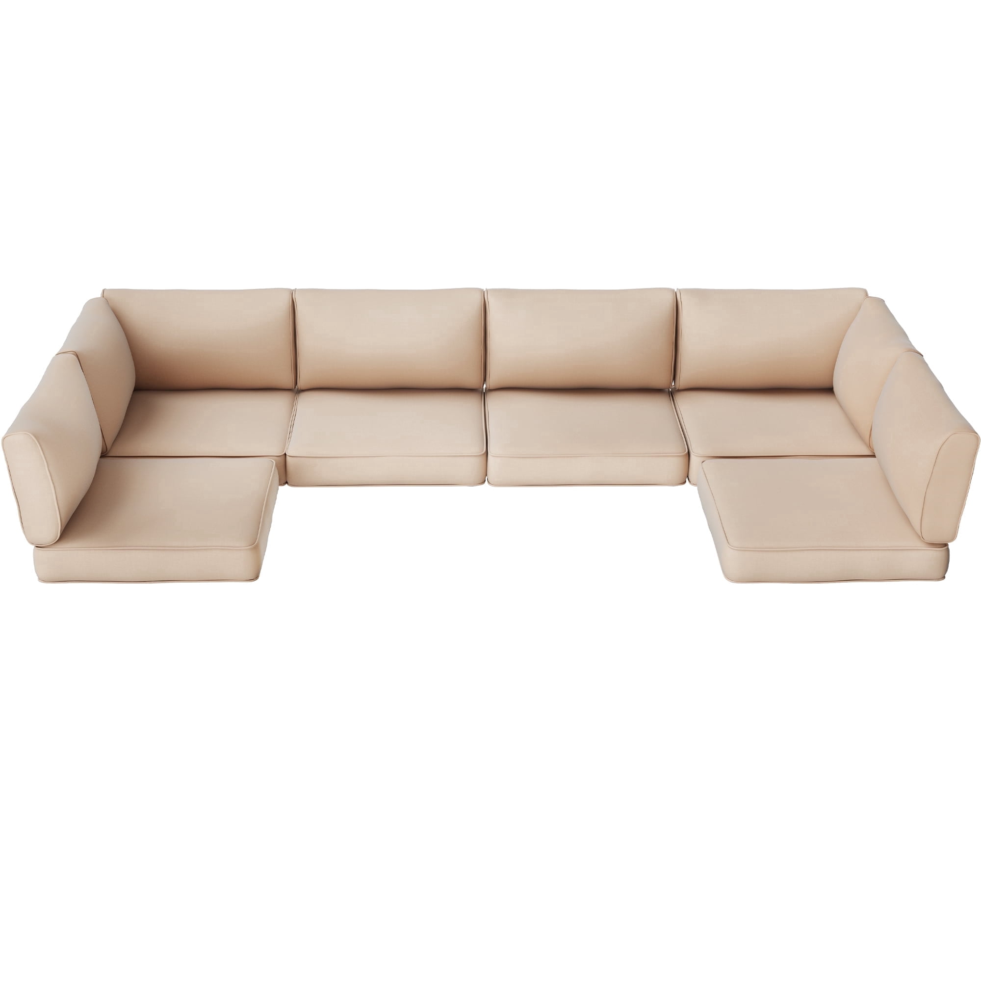 SUNCOZE 14-Piece Outdoor Patio Cushions Set for 6-Seat Sectional Sofa, 25.6" x 25.6" Replacement Couch Cushions, 4-Inch Thick Anti-Slip Garden Furniture Cushions, Khaki